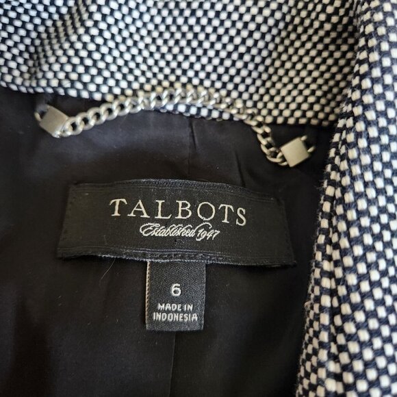 Talbots Tweed Crop Blazer Jacket Women Size 6 Collar Pleated Black Black Cotton - Picture 2 of 14